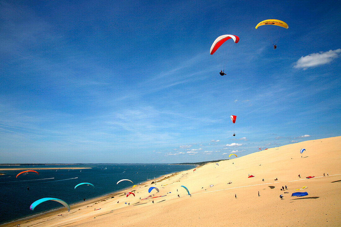 France, Aquitaine, Gironde (33) - Le Pyla sur Mer, Dune du Pilat and Bassin d'Arcachon, paragliding