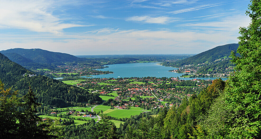 View over lake Tegernsee, Wallberg, Bavarian Prealps, Upper Bavaria, Germany