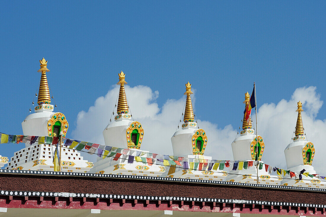 Stupas, chorten, Monastery of Thikse, Thiksey, Leh, valley of Indus, Ladakh, Jammu and Kashmir, India