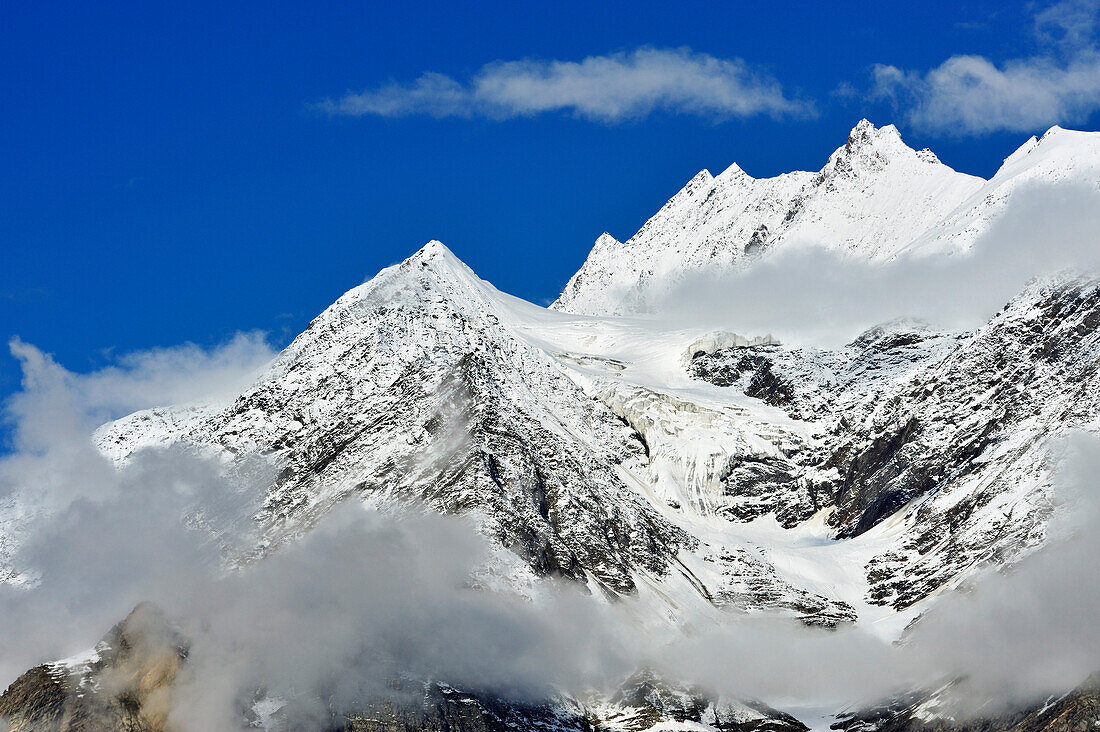 Snow-covered Himalayan mountains above Keylong, Himachal Pradesh, India