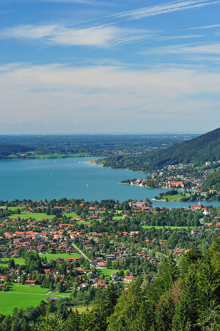 View over lake Tegernsee, Wallberg, Bavarian Prealps, Upper Bavaria, Germany