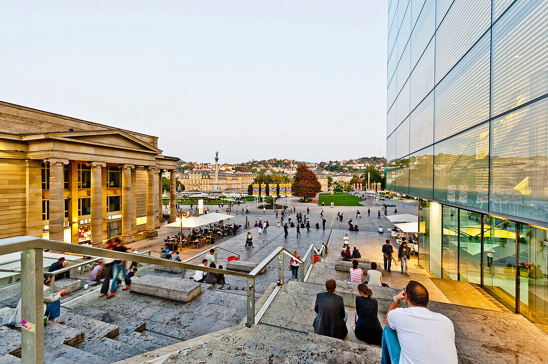 Little Schlossplatz with view to the castle Neues Schloss, Stuttgart, Baden-Wurttemberg, Germany