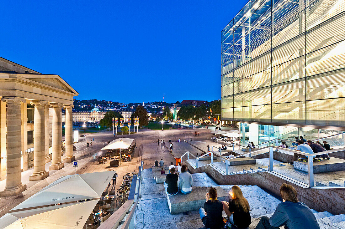 Little Schlossplatz with view to the castle Neues Schloss, Stuttgart, Baden-Wurttemberg, Germany