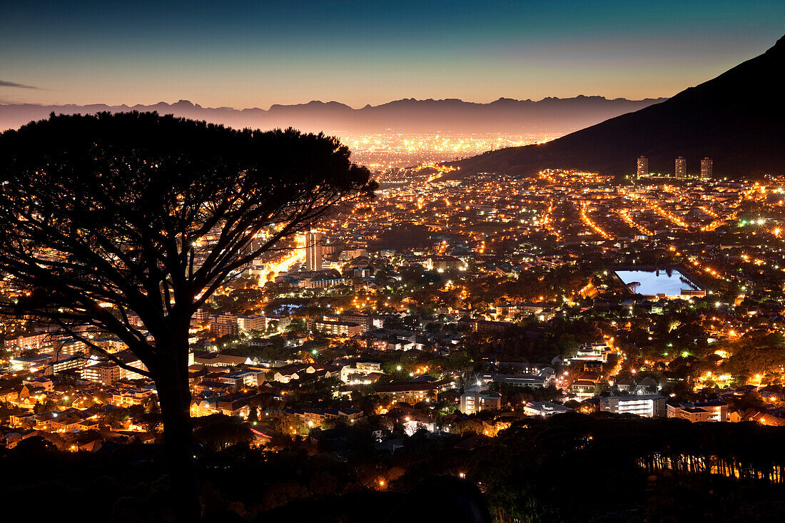 View from Signal Hill onto at night, Cape Town, Western Cape, South Africa