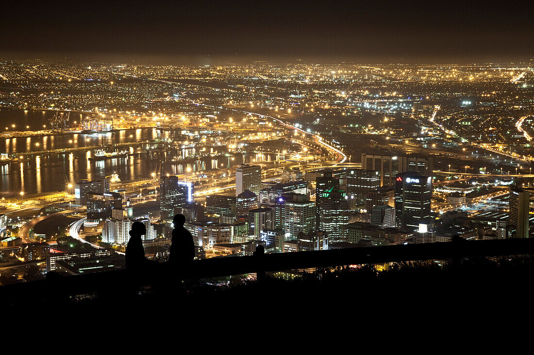 View from Signal Hill onto at night, Cape Town, Western Cape, South Africa