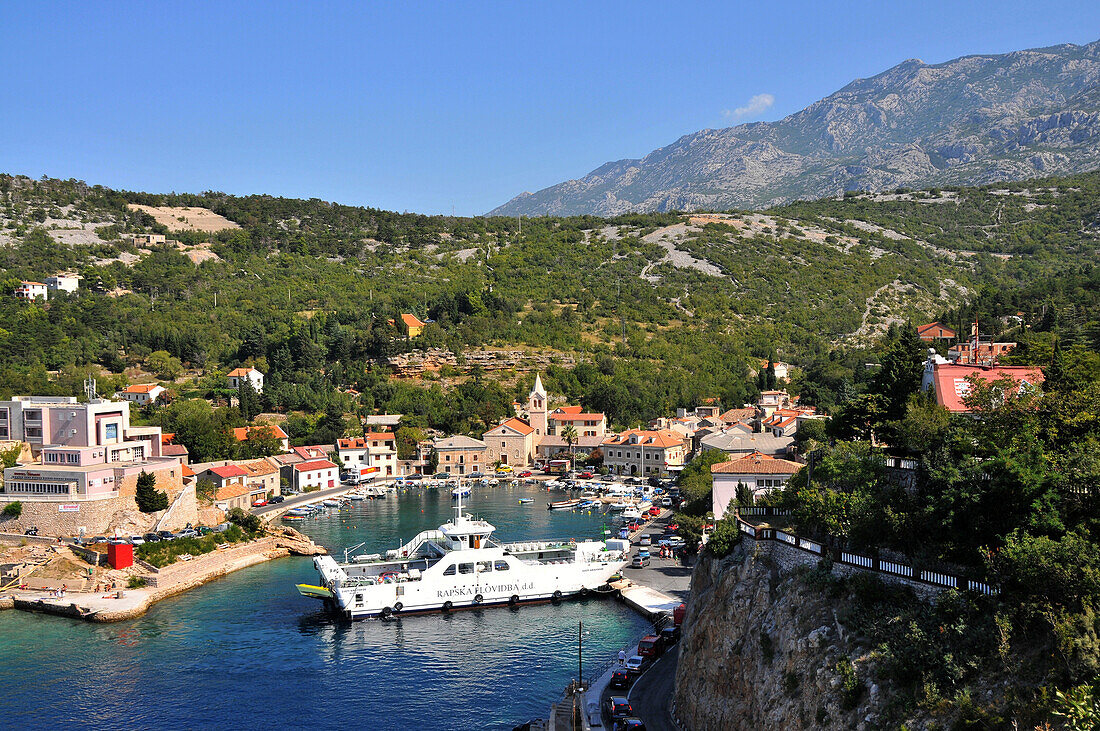 Ferryboat in Jablanac underneath the Velebit mountain, Adriatic coast, Croatia