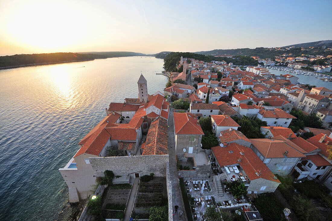 View from the tower of St. Andriji over the town of Rab, Rab Island, Kvarnen Gulf, Croatia
