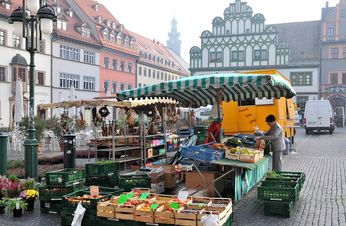 Markt am Marktplatz, Weimar, Thüringen, Deutschland