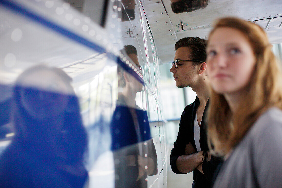 Students in the Aviation Museum, Deutsches Museum, German Museum, Oberschleißheim, Munich, Bavaria, Germany