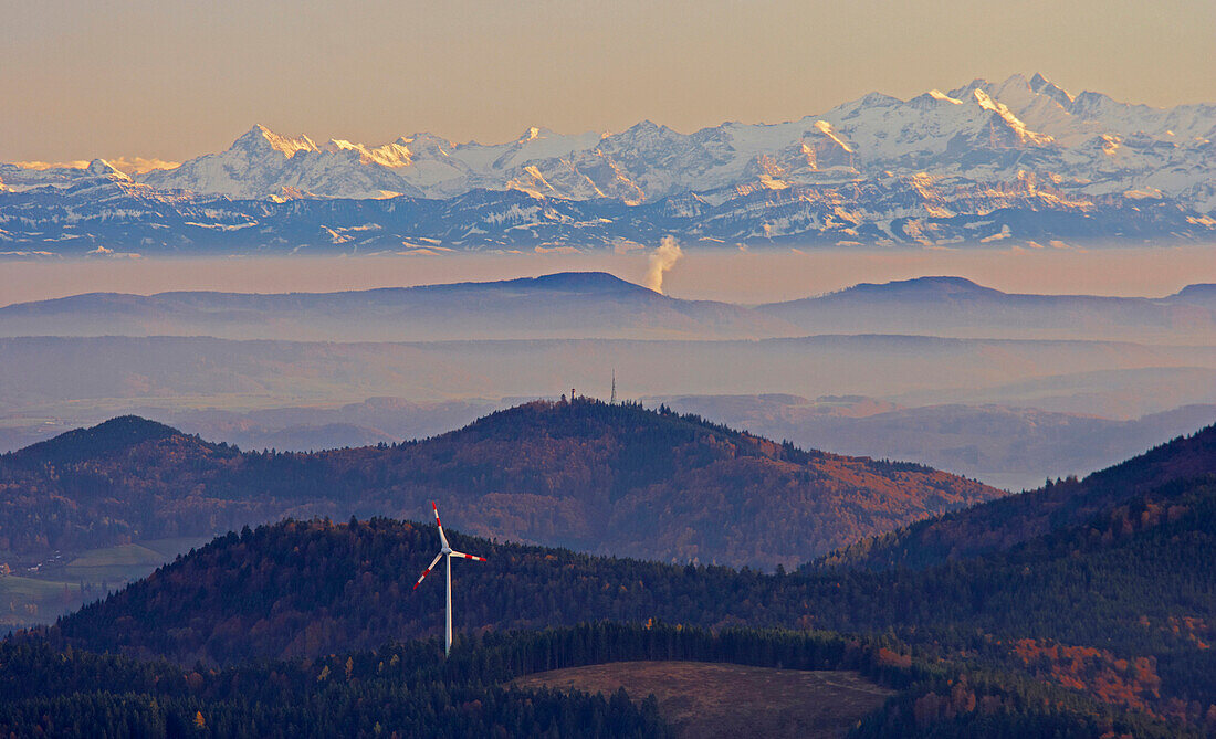 View from Belchen mountain at the Swiss Alps, Autumn, Southern part of the Black Forest, Black Forest, Baden-Wuerttemberg, Germany, Europe