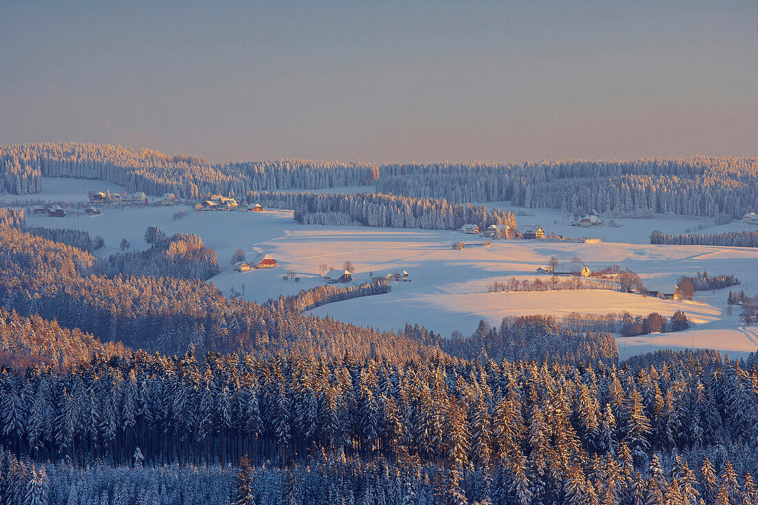 Winter evening view from St Peter towards Thurner, Black Forest, Baden-Wuerttemberg, Germany, Europe