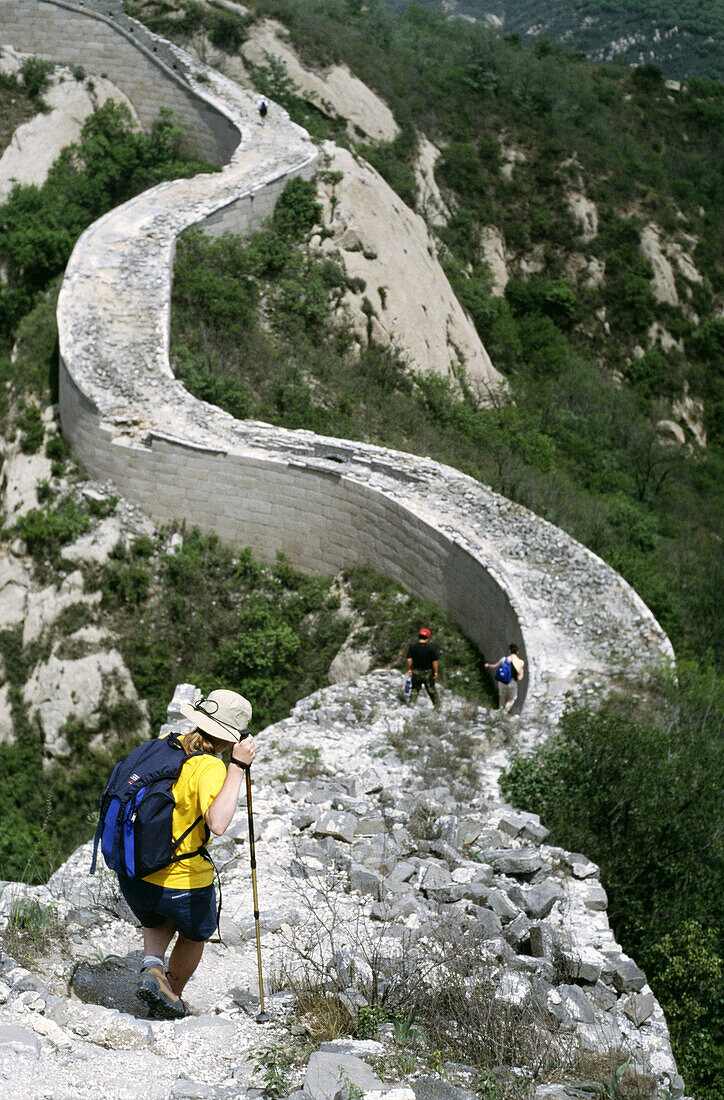 Hiker walking on the Great Wall of China, Badaling, China