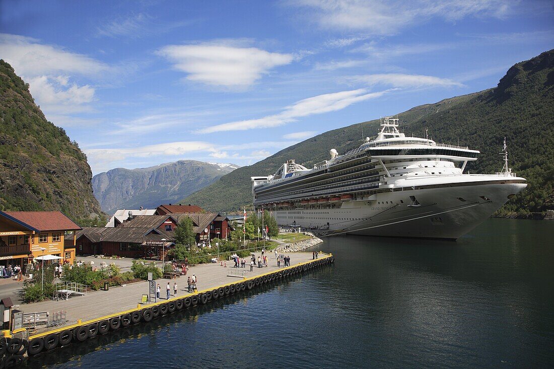 Norway, Flam, cruise ship in the harbour
