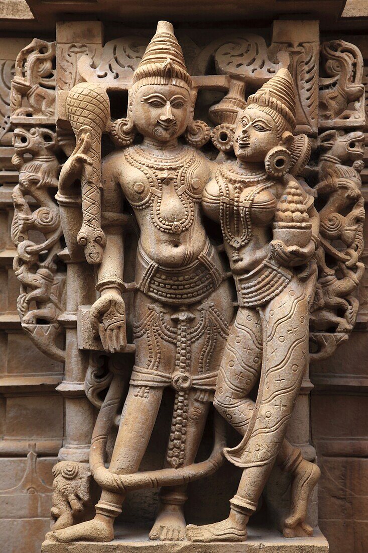 India, Rajasthan, Jaisalmer, Jain temple, interior, sculptures
