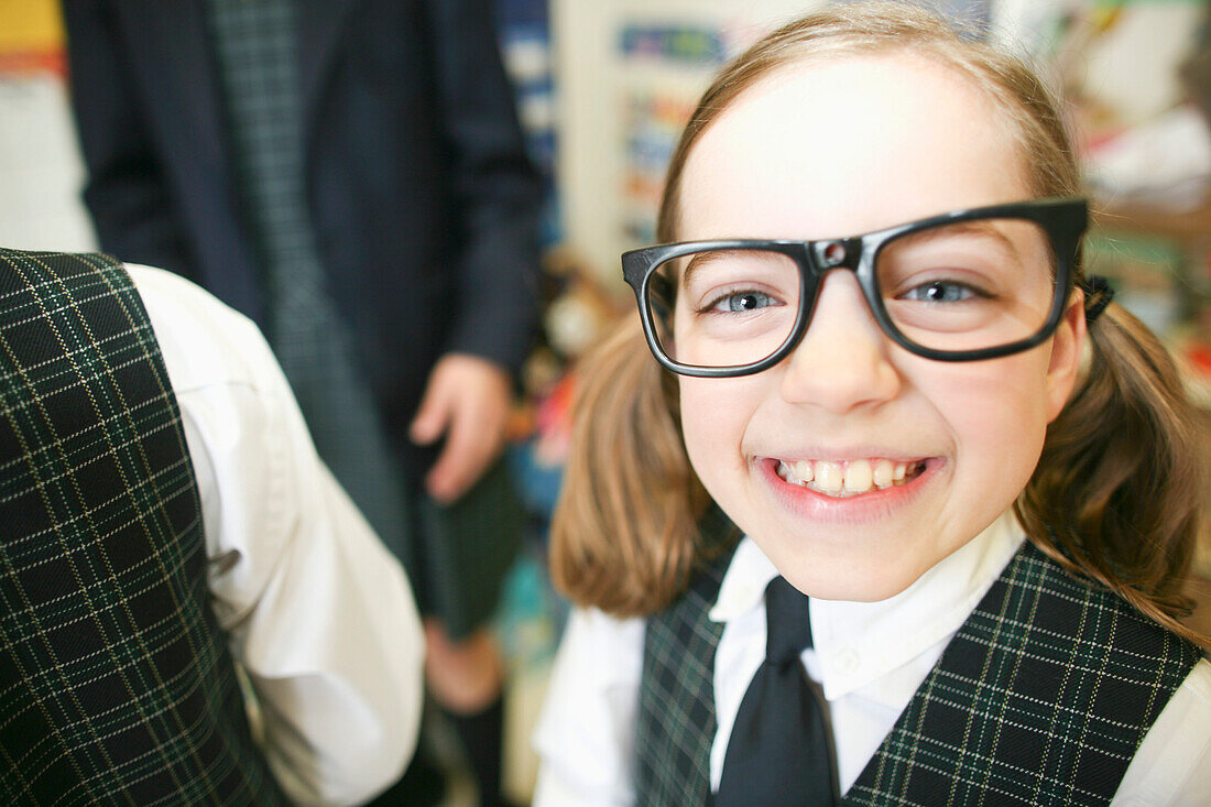 Canada, Québec, Montreal, private school, portrait of girl with eyeglasses