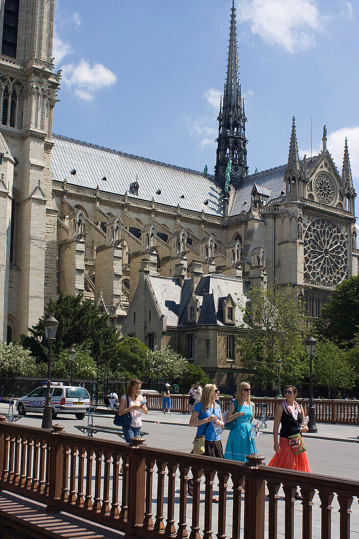 France, Paris, Pont au Double and Notre Dame cathedral