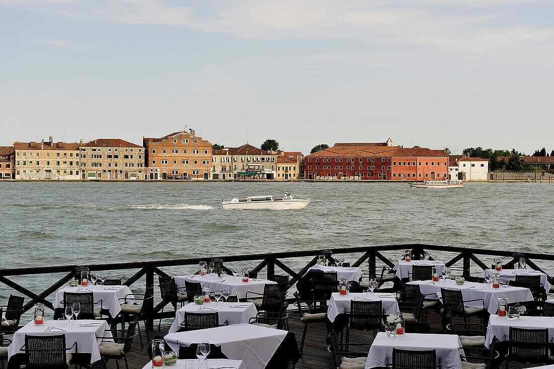 Italy, Veneto, Venice, Giudecca canal, restaurant terrace