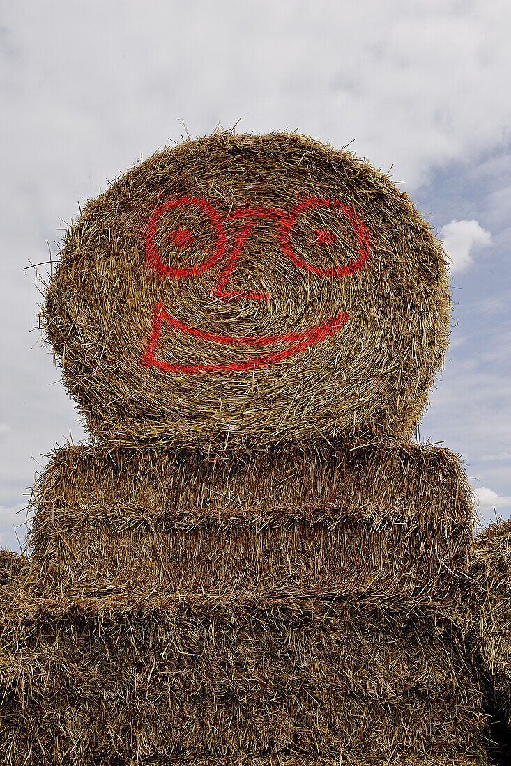 Haystacks with painted smiling face