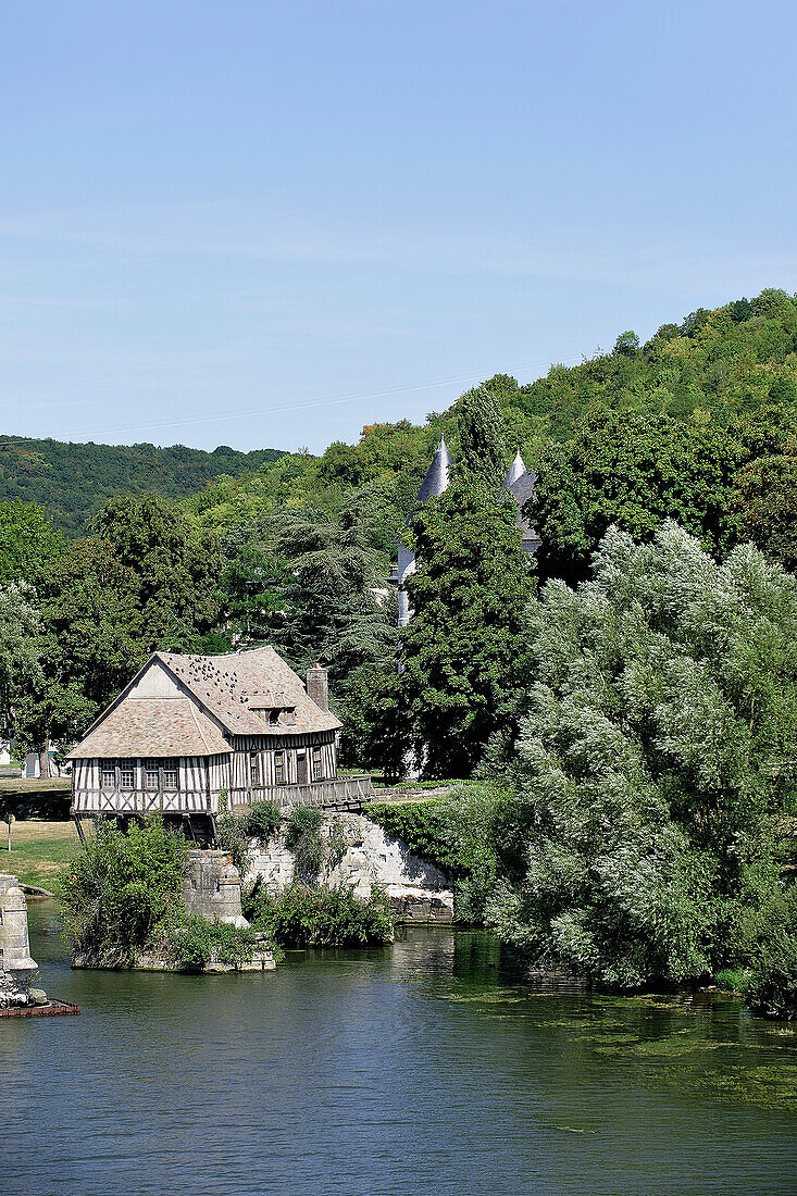 France, Normandy, Eure, Vernon, medieval mill and river Seine