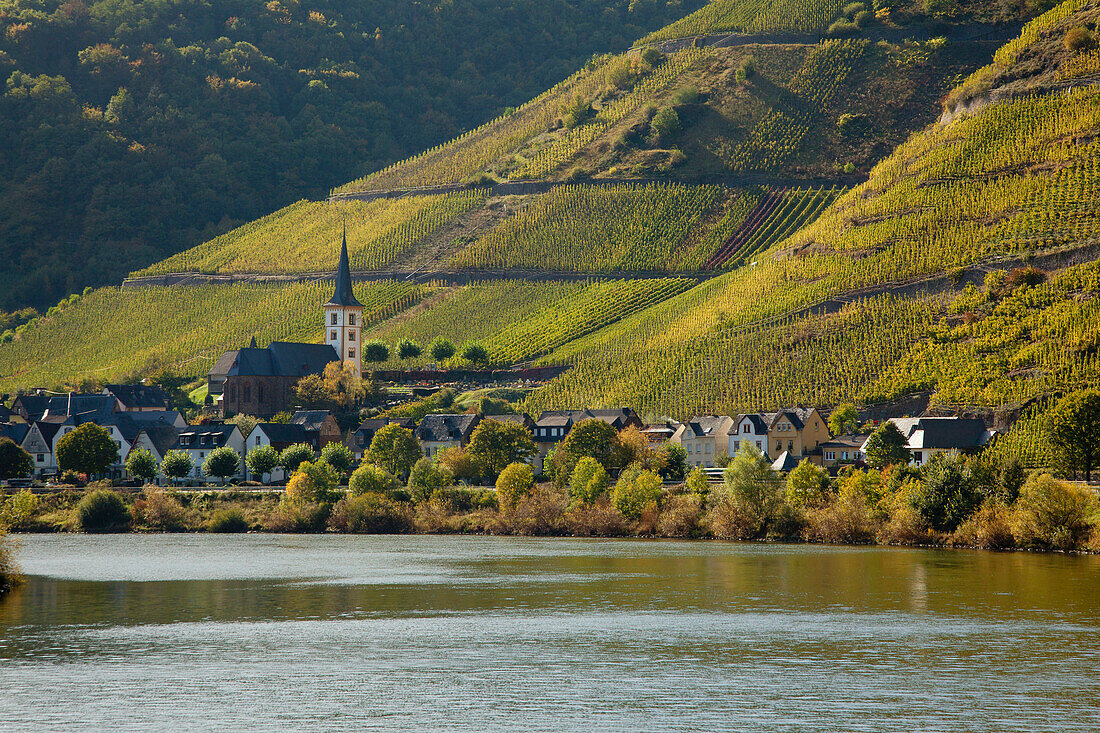 Bremm at the foot of Bremmer Calmont vineyard, Moselle river, Rhineland-Palatinate, Germany, Europe