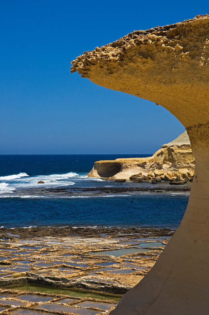 Sea shore salt flats at Qbajjar, Gozo Island, Malta