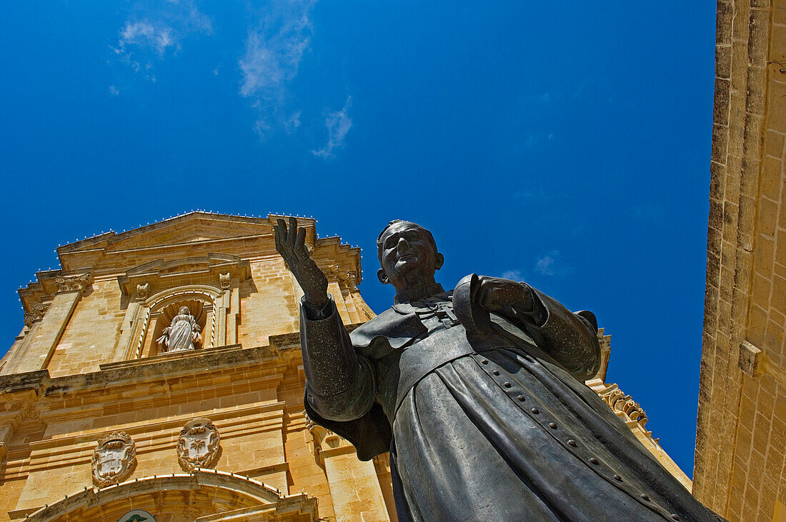 Statue of pope John Paul II in front of Gozo Cathedral, Victoria, Gozo Island, Malta
