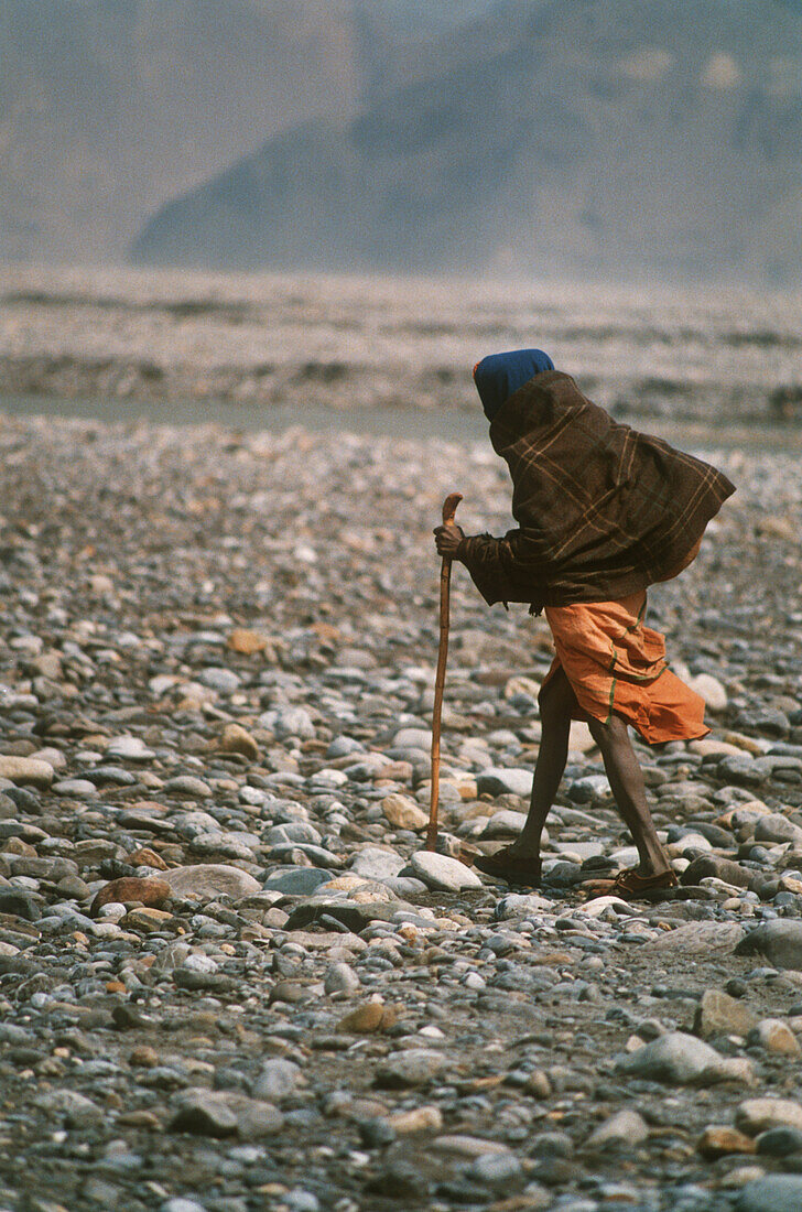 Nomad walking with stick, Annapurna Region, Nepal