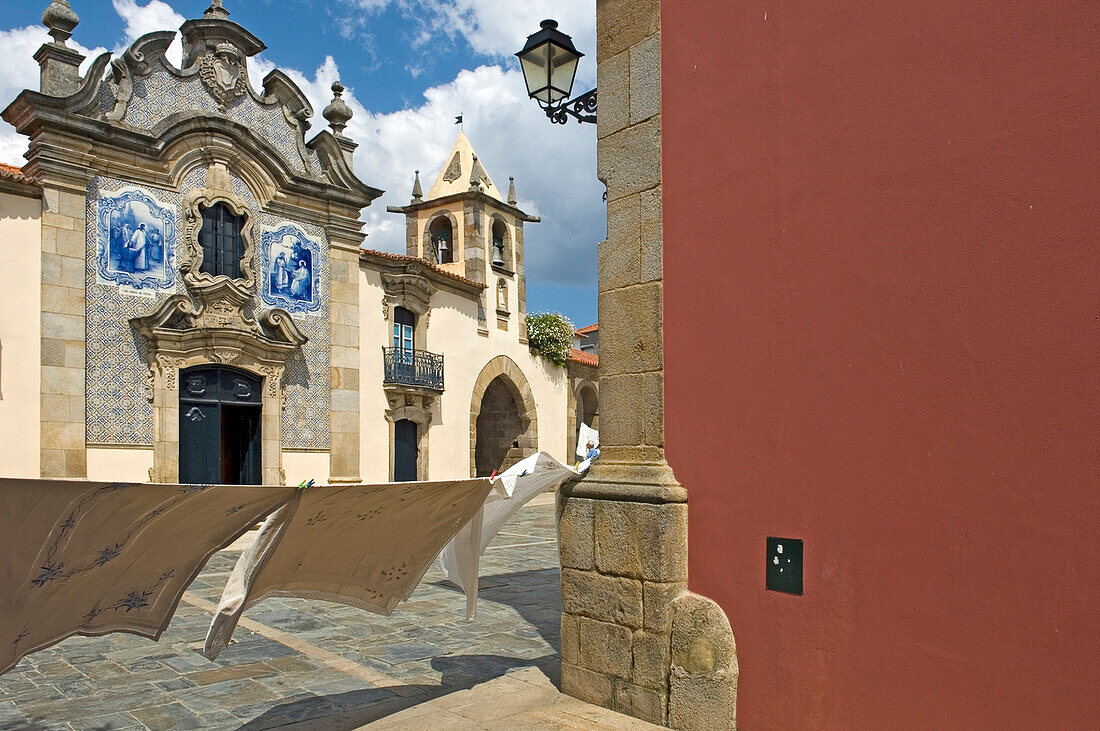 Sao Joao de Pesqueira village church and neighboring building, Douro valley. Portugal