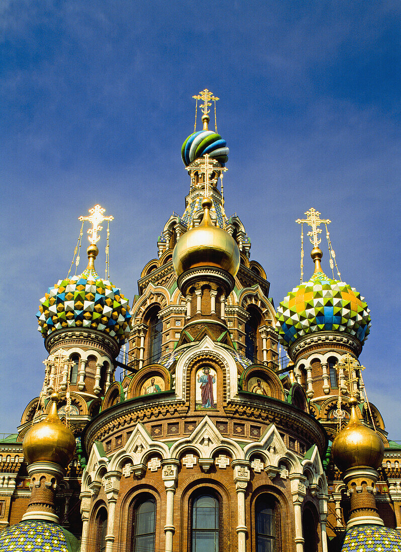 Ornate exterior of Church of Spilled Blood, St. Petersburg, Russia, St. Petersburg, Russia