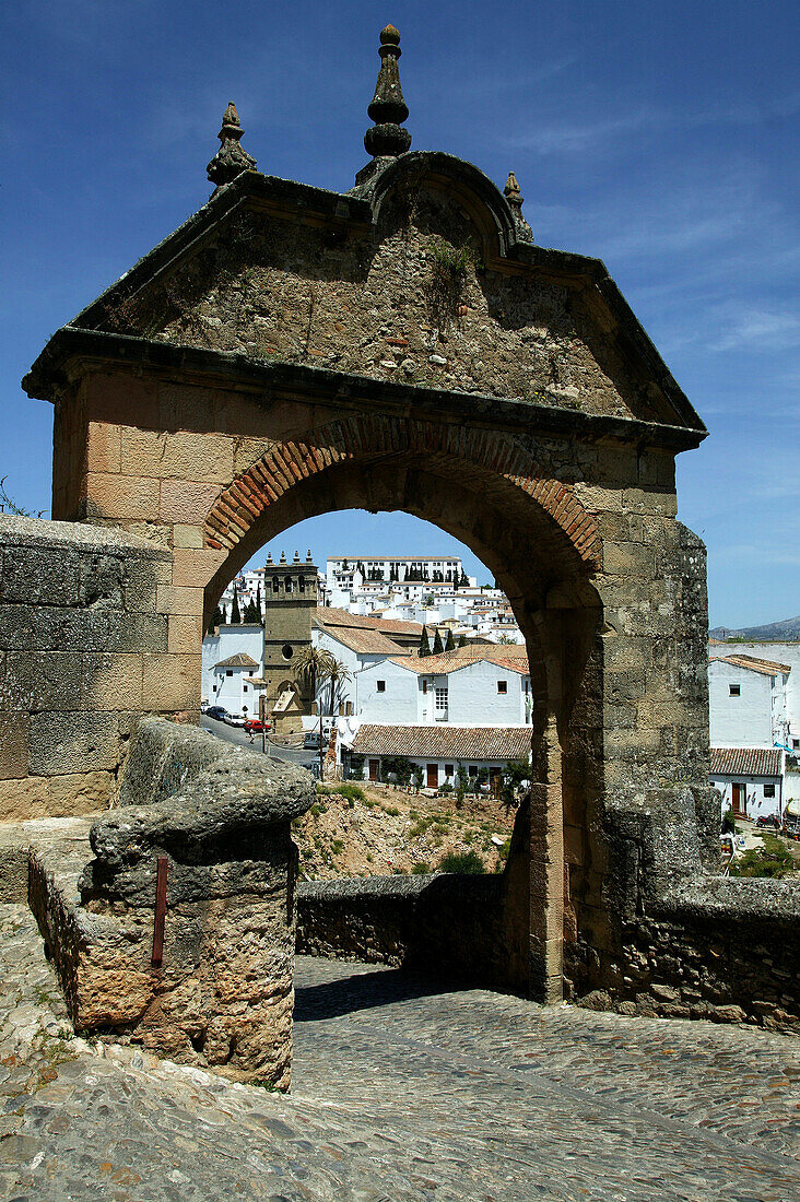 Entrance to the Jewish quarter in Rhonda, Rhonda, Andalucia, Spain. Puerta de la Exijara is the entry to Islamic Rhonda's Jewish quarter