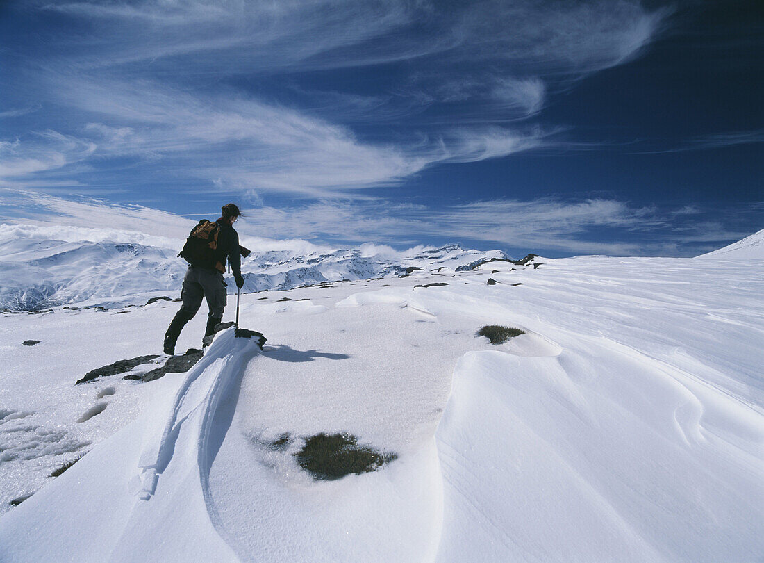 Woman walking in the Sierra Nevada Mountains, Andalucia, Spain