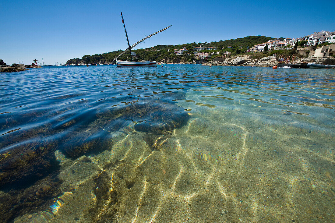 Boat in Calella fishing village, Costa Brava, Catalunya, Spain