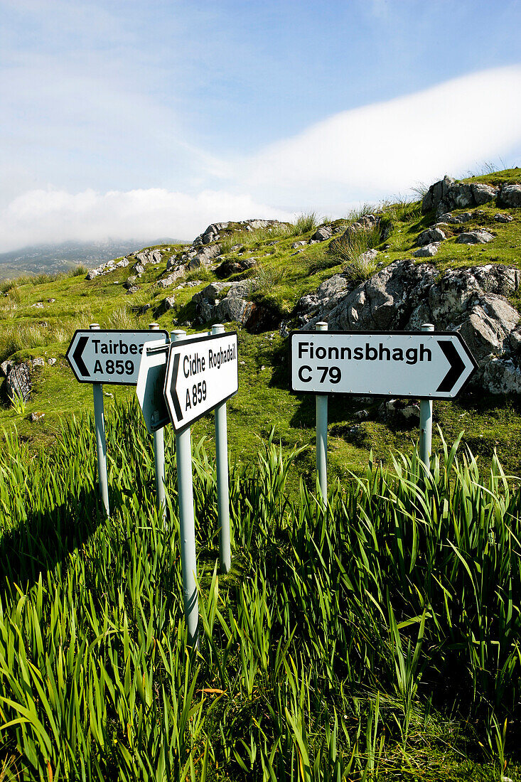 Roadsigns at Roghadal on Isle of Harris, Outer Hebrides, Scotland