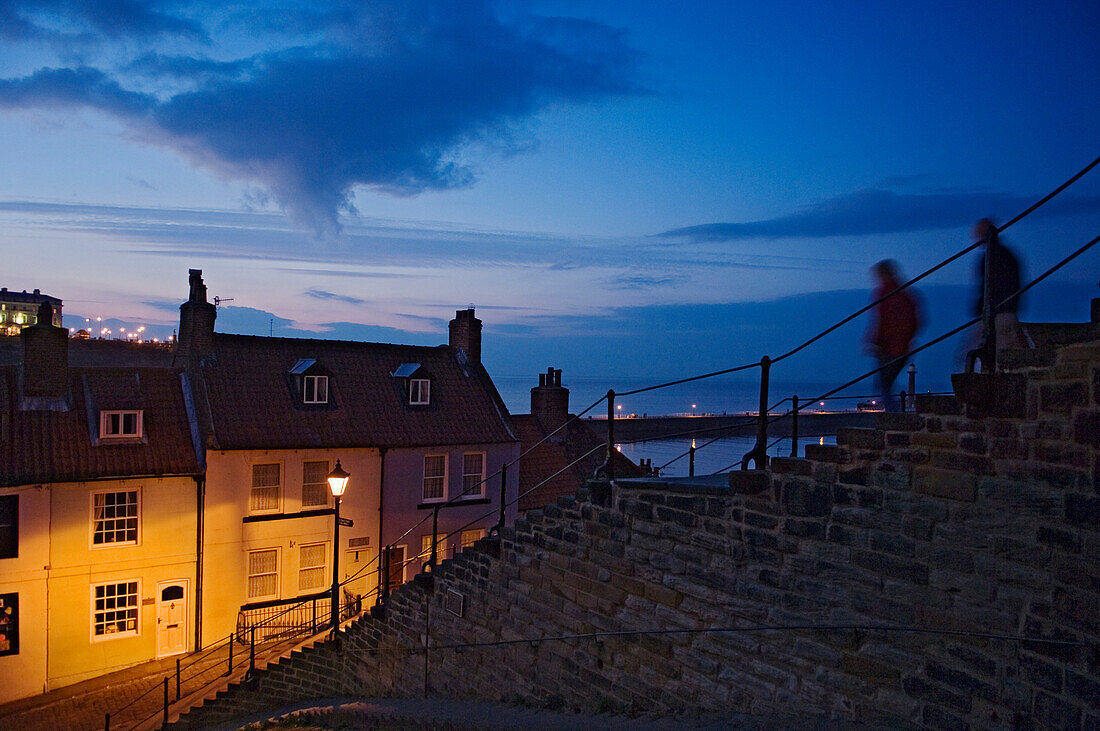 Town of Whitby at dusk, North Yorkshire, UK