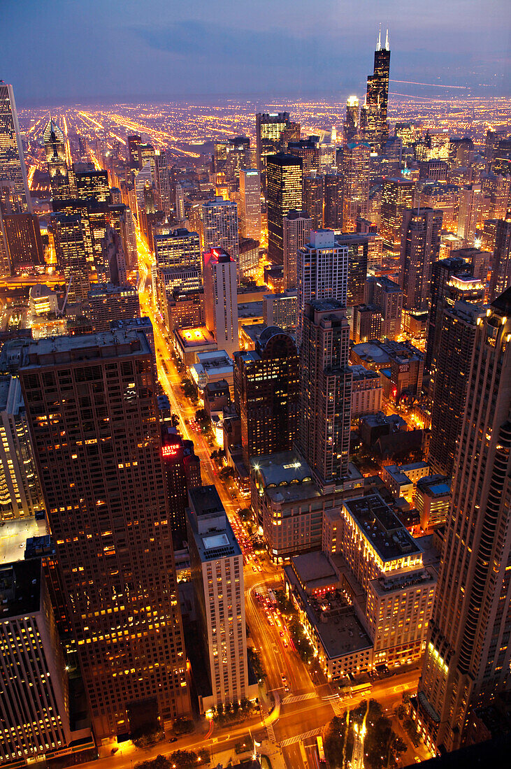Chicago cityscape at night, Illinois, USA