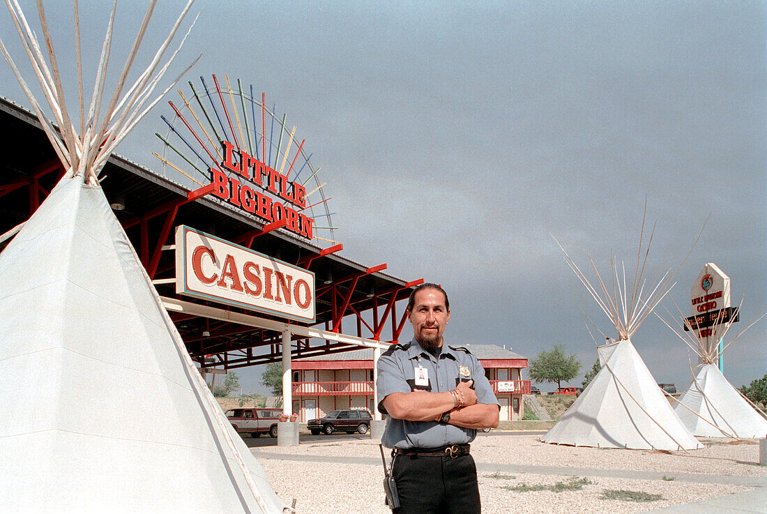 Crow Indian security guard for Casino, Crow Reservation, Montana, USA