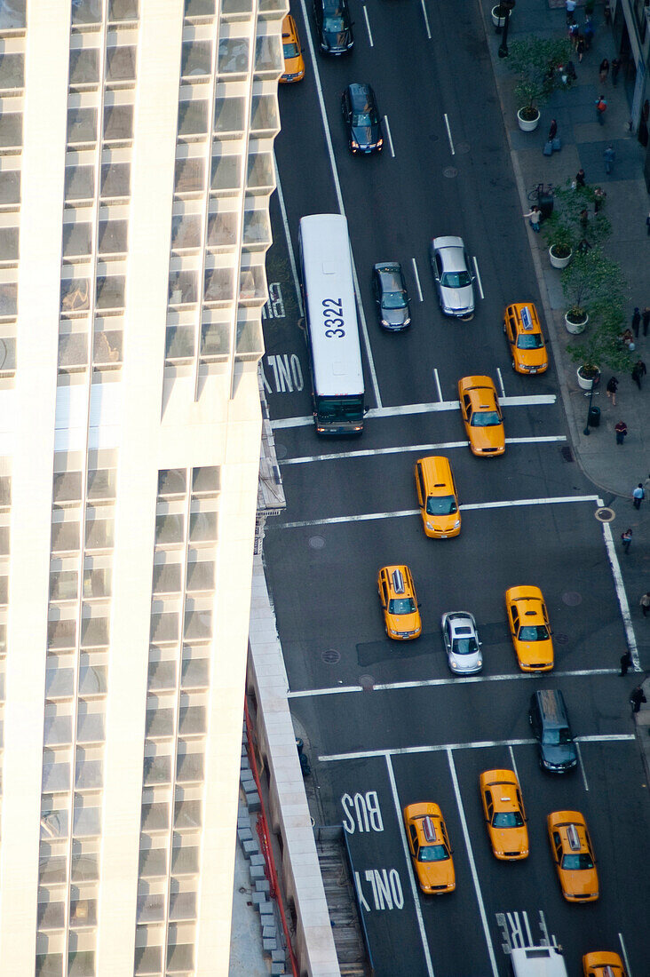 Manhattan avenue and taxis as seen from the top of the Empire State Building, New York, USA