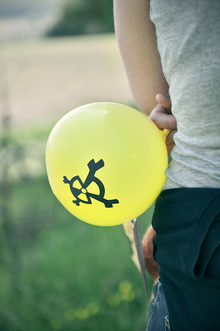 Balloon with nuclear sign, demonstration against the nuclear power plant Gundremmingen, Bavaria, Germany