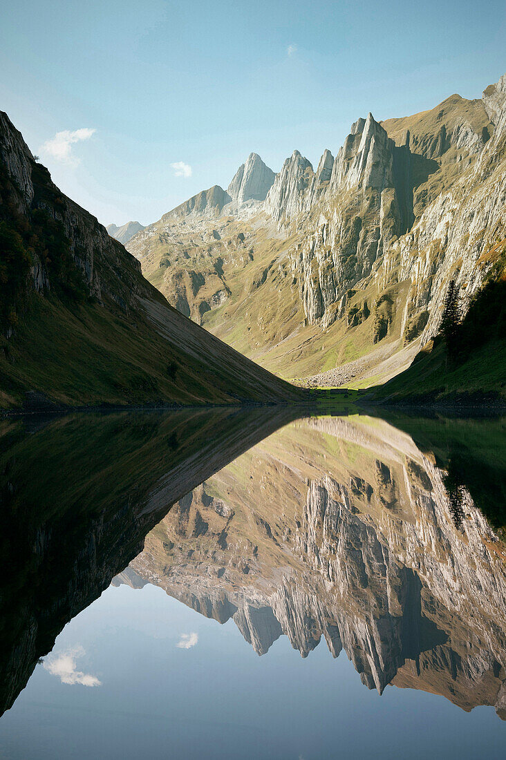 Fahlen Lake mirroring, Alpstein, Appenzell Alps, Western Alps, Alps, Switzerland