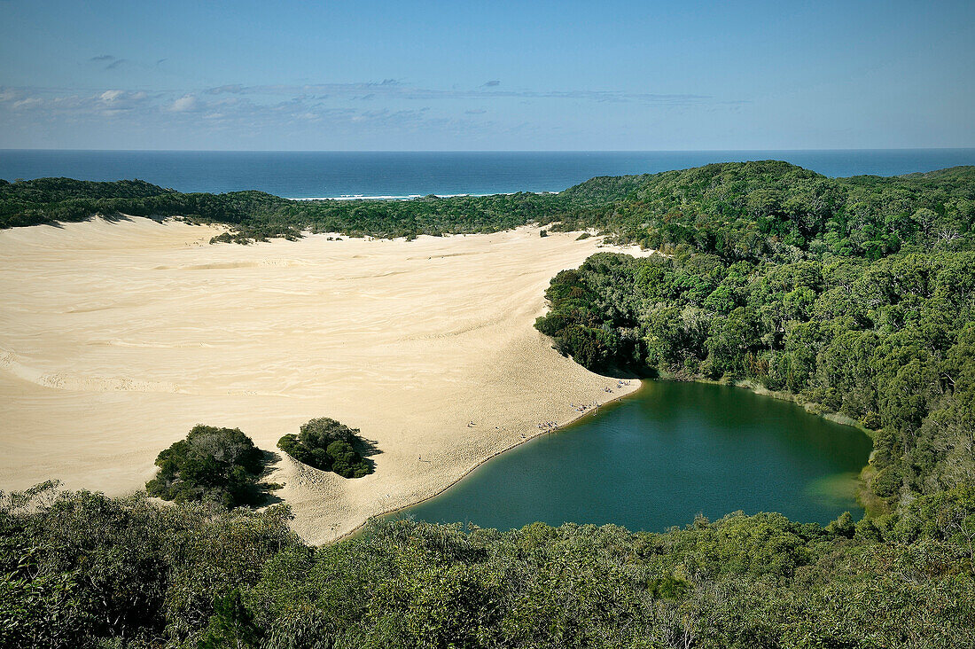 Sand island with Lake Wabby and dunes, sea, Fraser Island, UNESCO world heritage, Queensland, Australia
