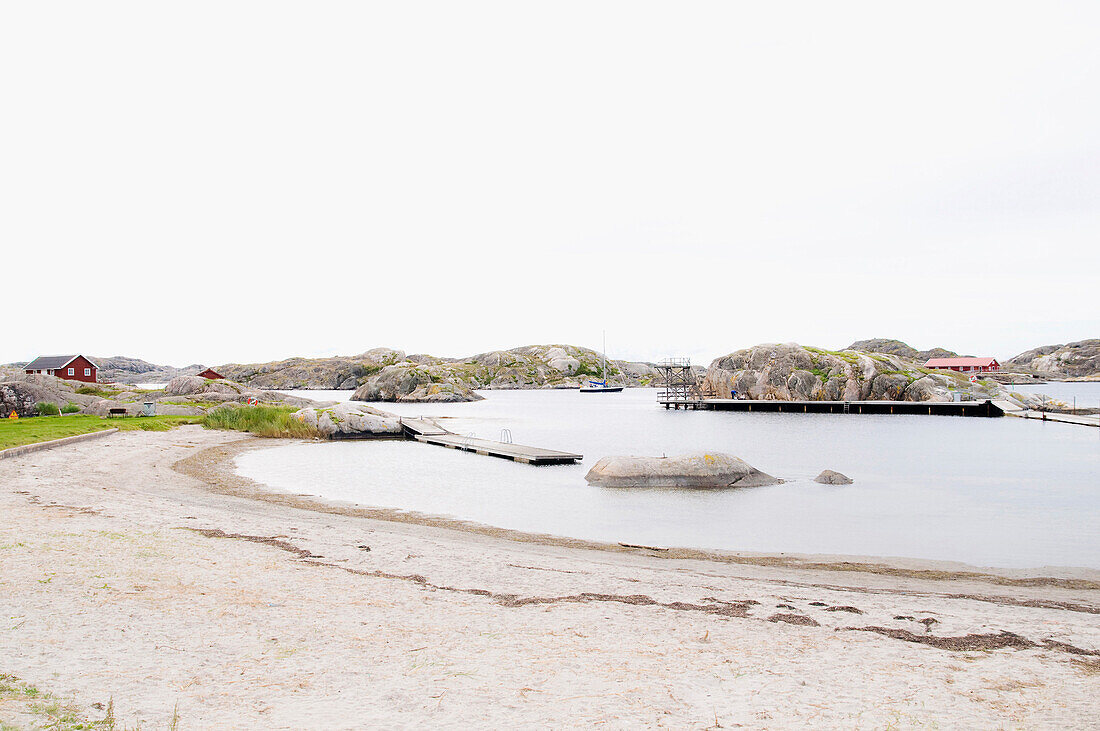 Coastal landscape and beach at Skaerhamn, Tjoern Island, Bohuslan, Sweden