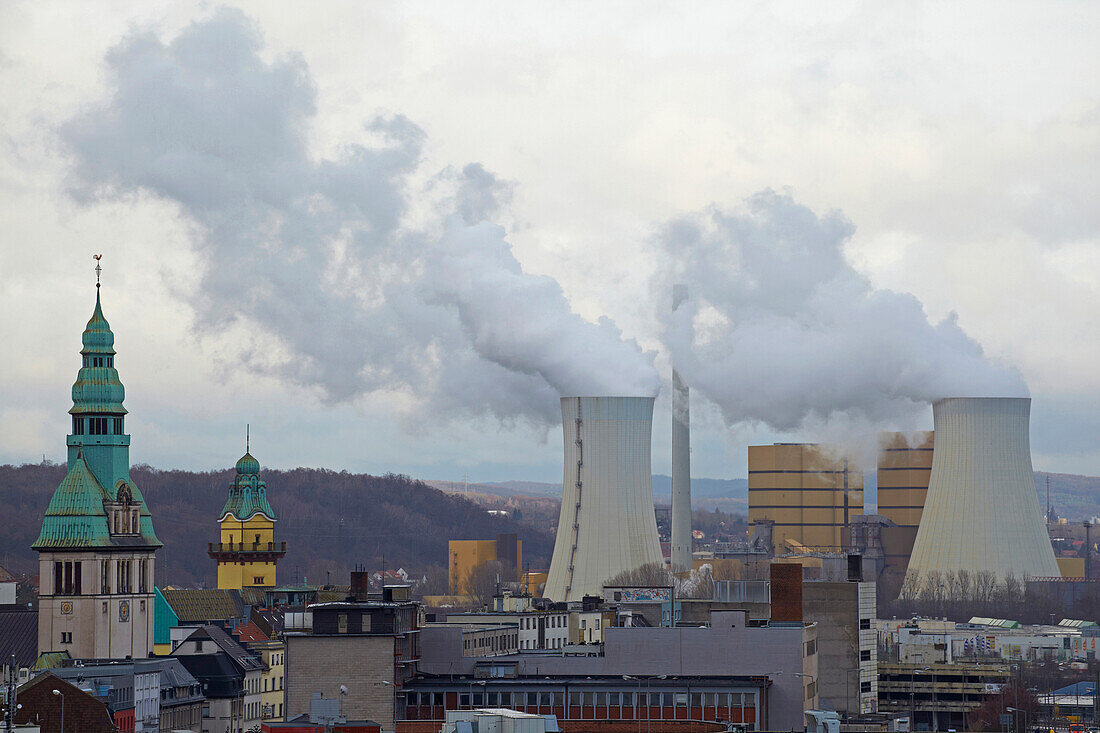 View from Voelklinger Huette, former ironworks, towards Voelklingen, Saarland, Germany, Europe