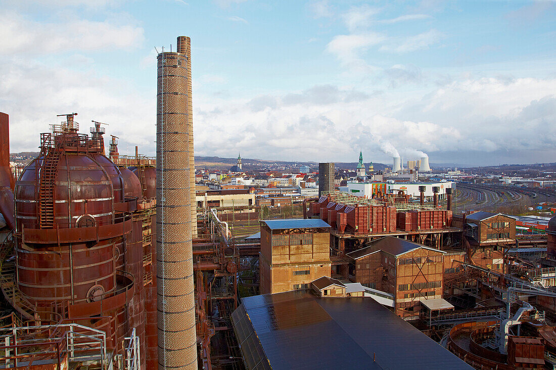 View from Voelklinger Huette, former ironworks, towards Voelklingen, Saarland, Germany, Europe