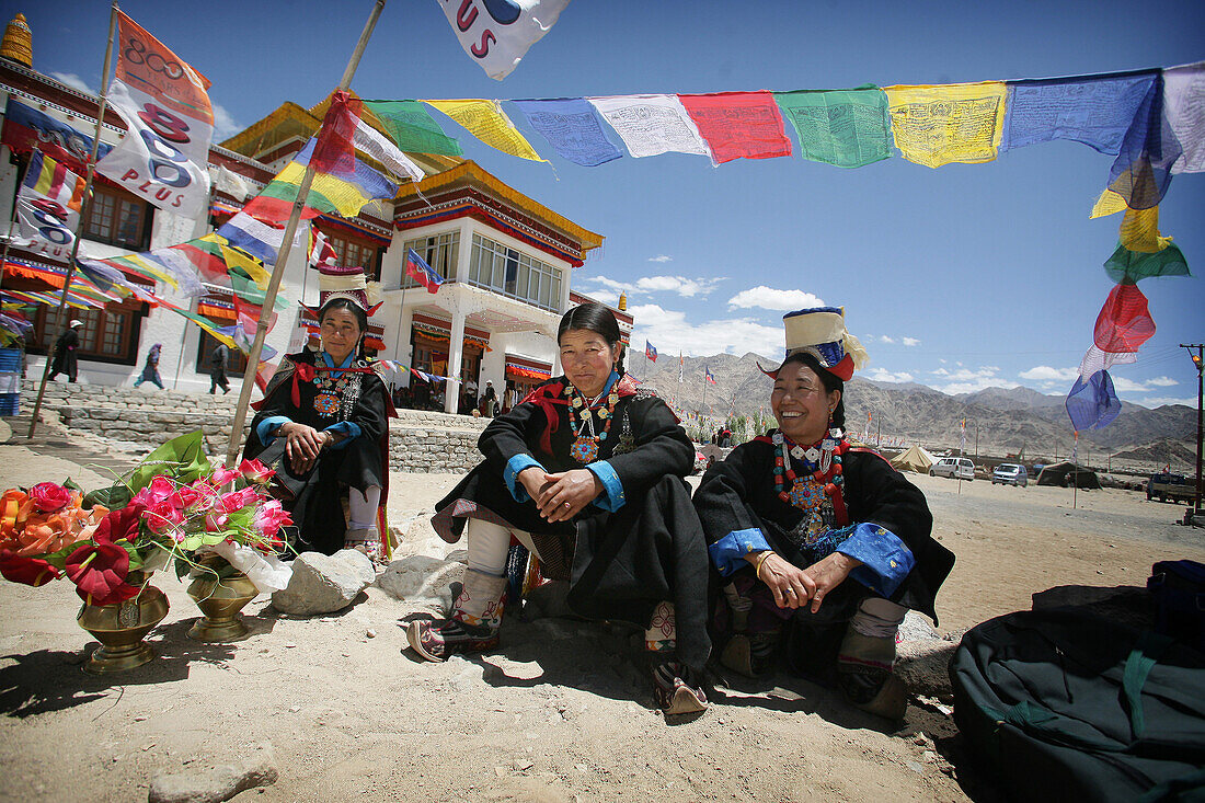 Women wearing traditional clothing, Shey, Ladakh, India
