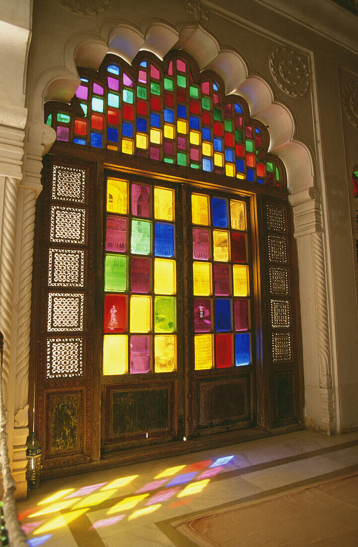 Colorful stained glass, Jodhpur, Rajasthan, India