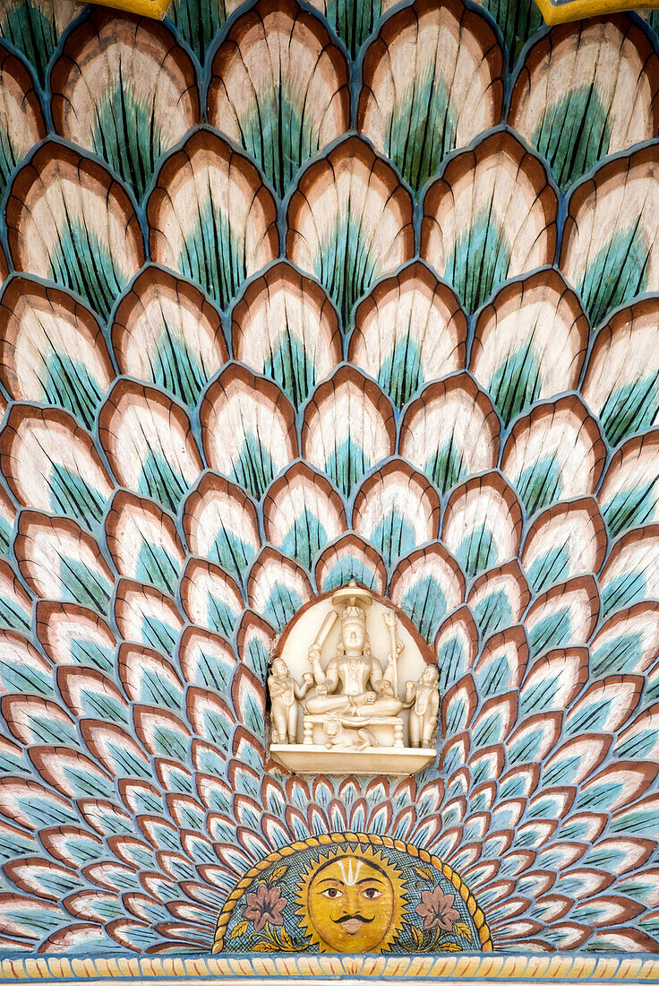 Decorated entrance area to doorway of the City Palace, Close Up, Jaipur, Rajasthan, India