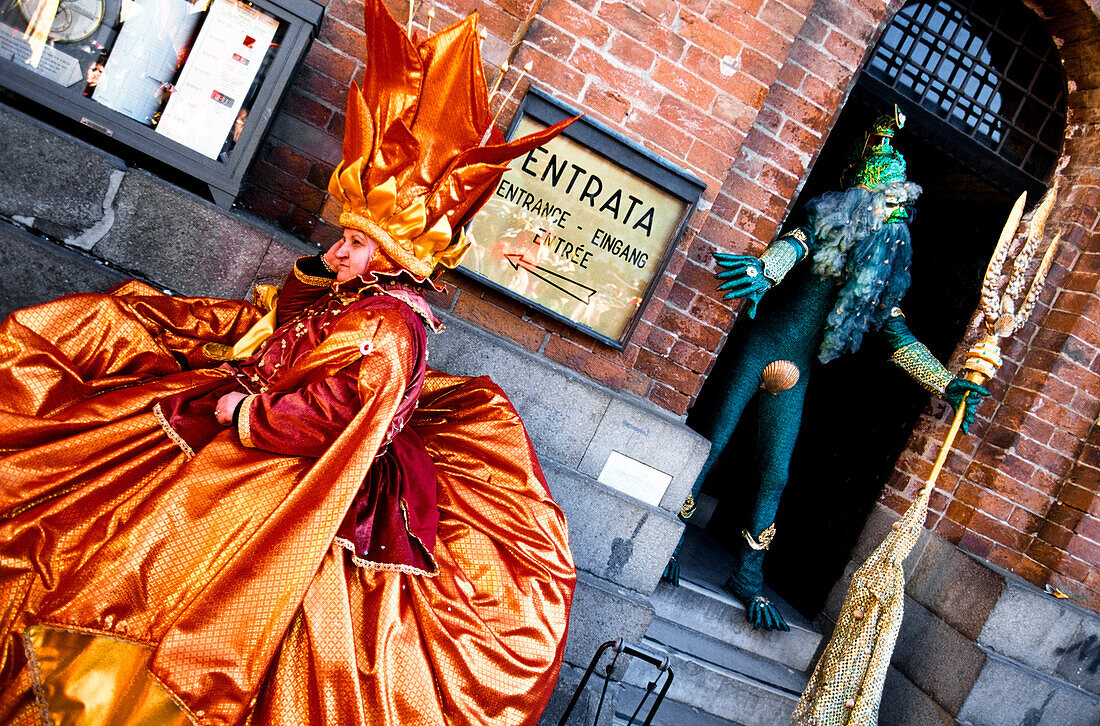 People wearing carnival costumes at Venice Carnival, Venice, Venetto, Italy