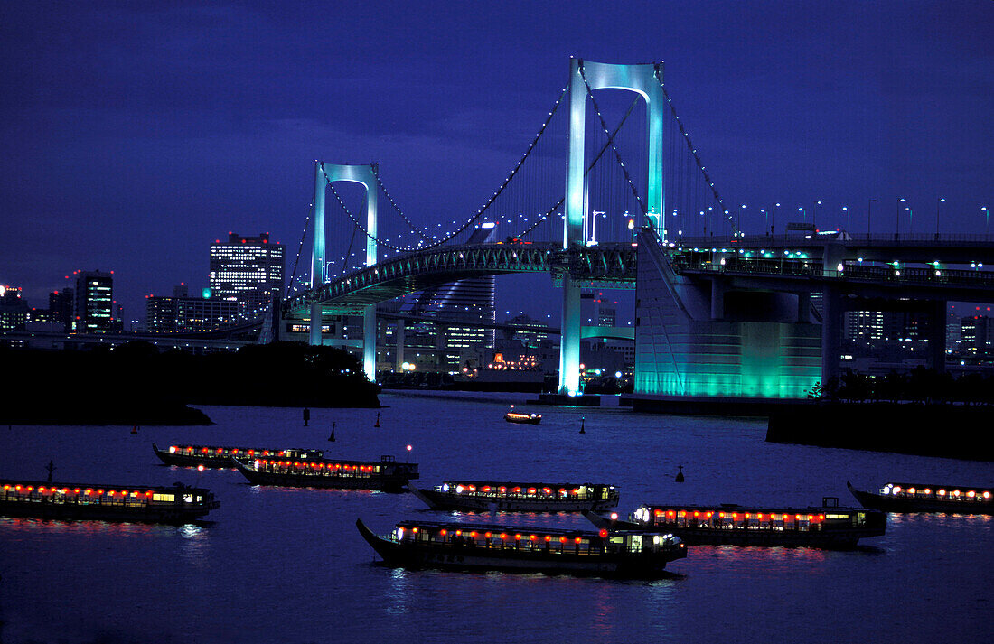 Night View of Tokyo Bay Rainbow Bridge Tokyo, Japan