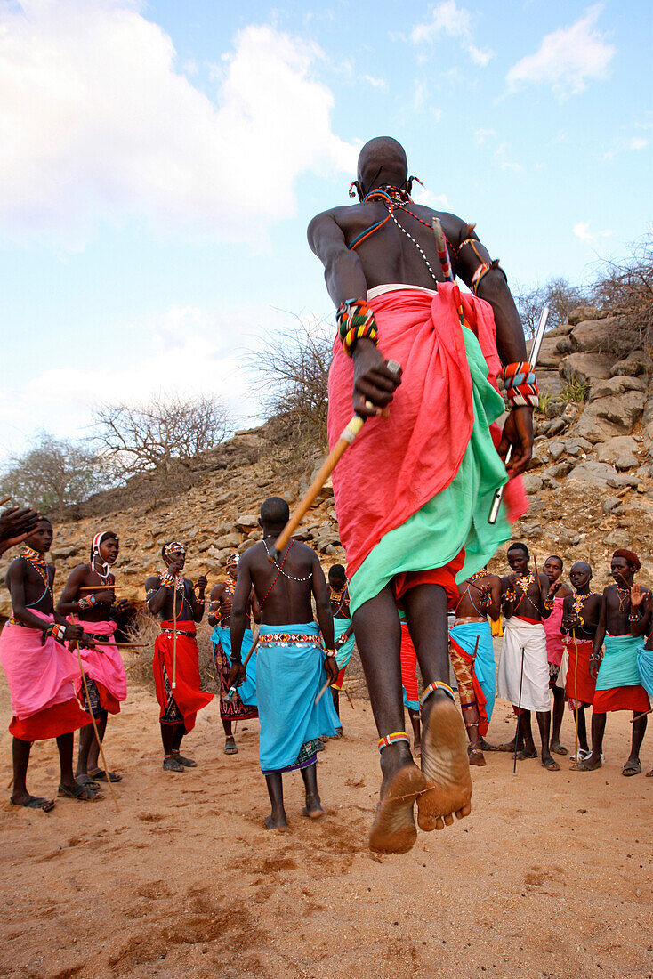 Samburu dancers at courtship ceremony, Samburuland, Kenya