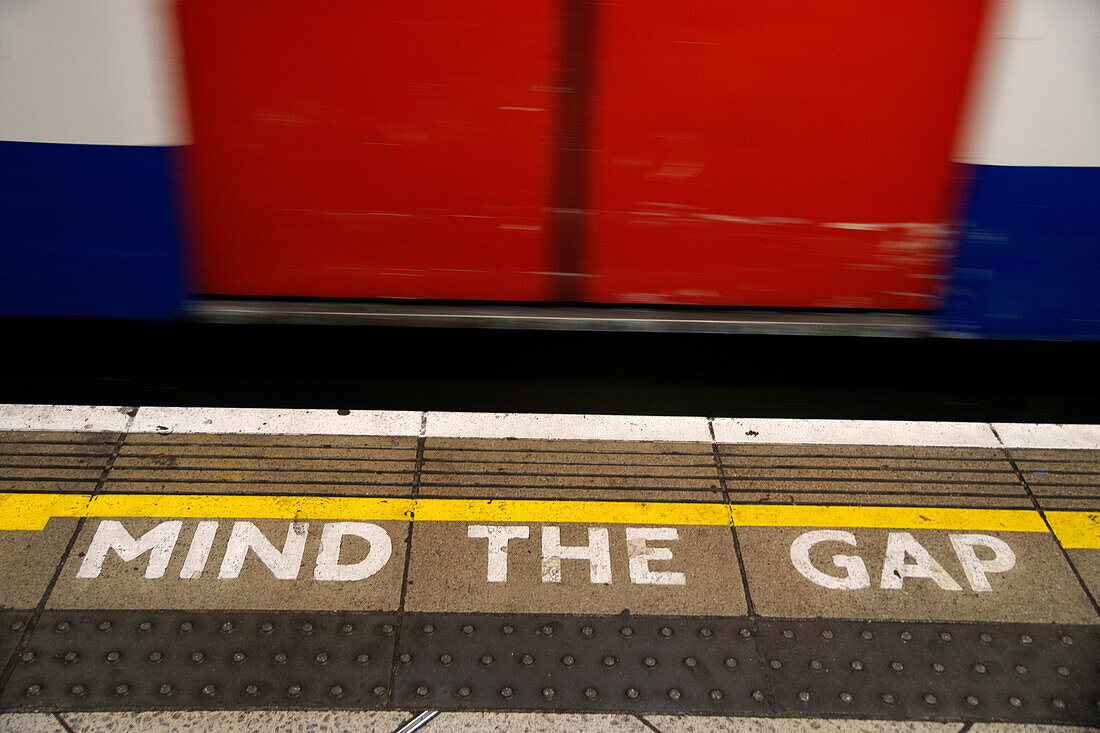 Mind the gap sign, London, England, UK